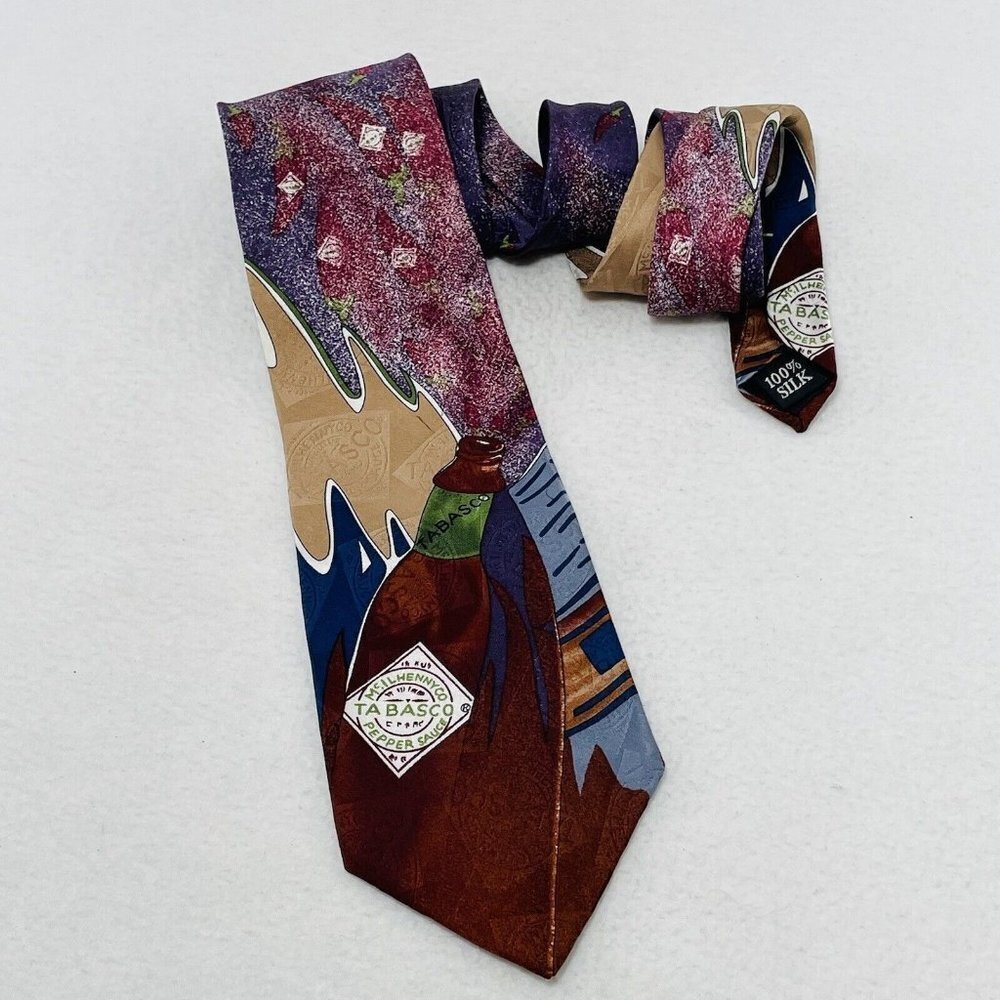 Tabasco Sauce Silk Tie Necktie Red Purple Logo Food Brand Iconic Restaurant Work